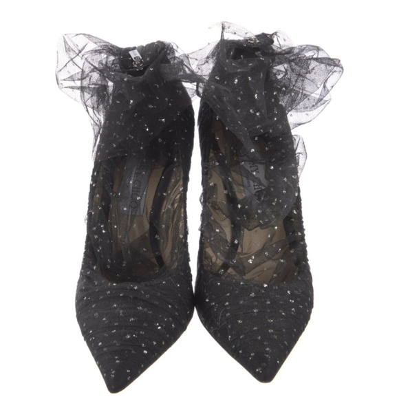 Jimmy Choo Black Gold Glitter Sparkle Tulle Mesh Sock Suede Stiletto Heel EU36.5 - Picture 3 of 12